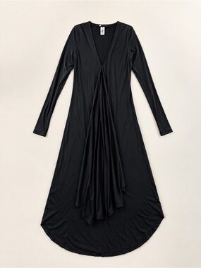 Black V-Neck Long Sleeve Drape Maxi Dress